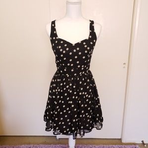 Polka Dot Chiffon Black Cutout Back Dress S